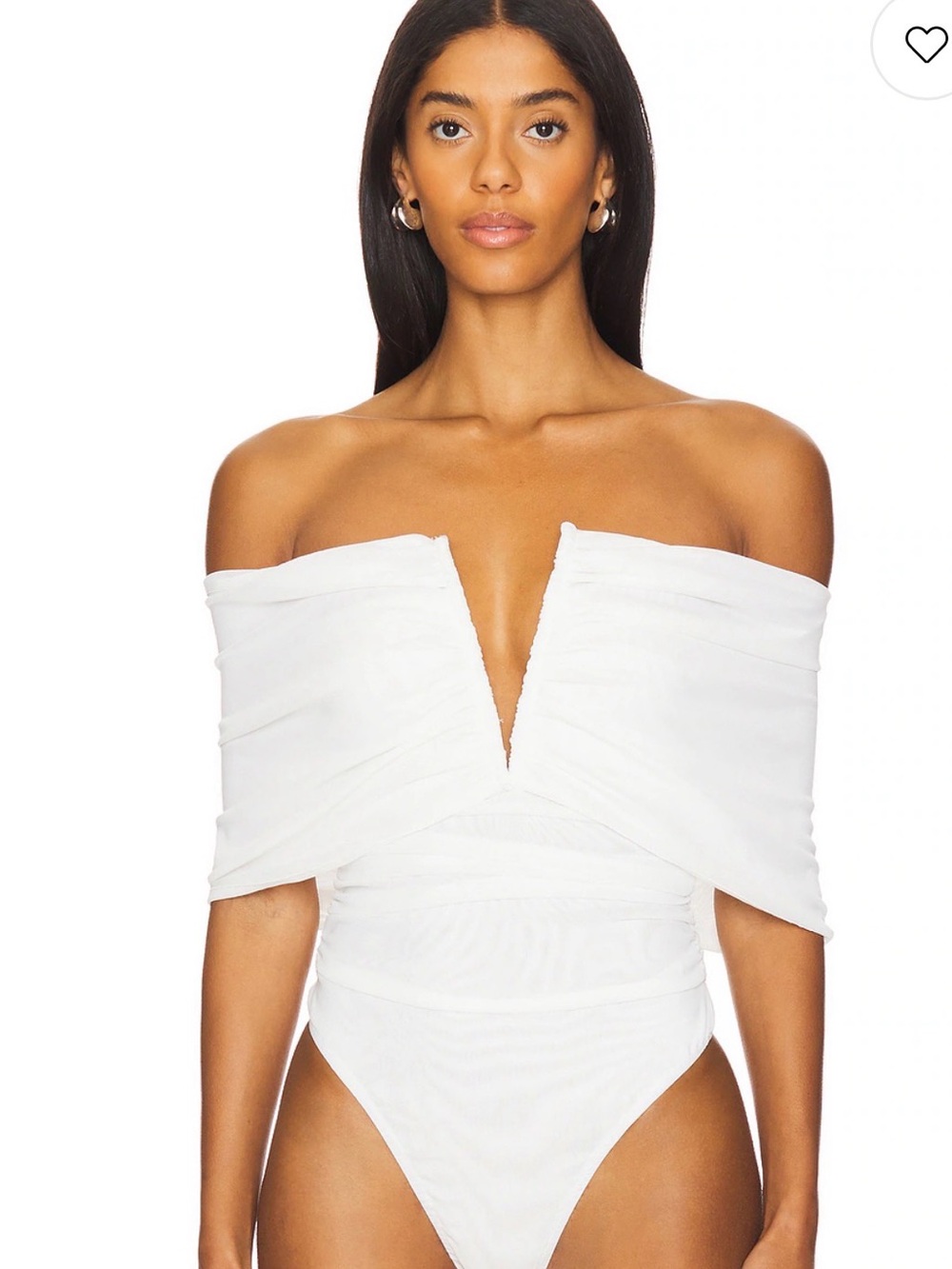 WeWoreWhat White Off-Shoulder V-Plunge Bodysuit